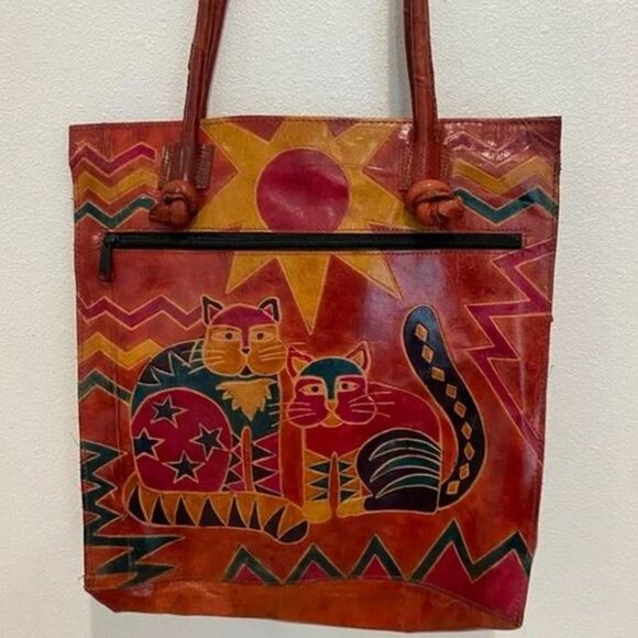 Vintage Emily Ann of Boca Raton Leather Embossed Cat Kitten Shoulder Bag Red - Picture 1 of 2